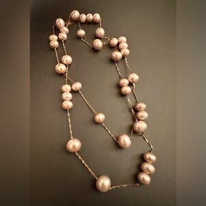 14k Solid Rose Gold Pink Fresh Water Pearl Necklace 30”, 23.19g